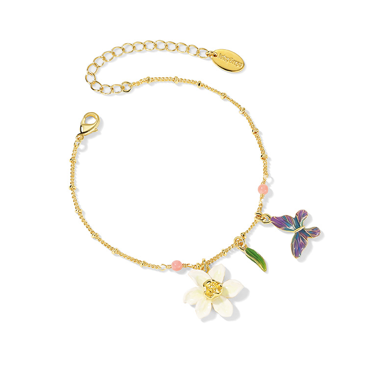 Flower And Butterfly Enamel Thin Bracelet Jewelry Gift