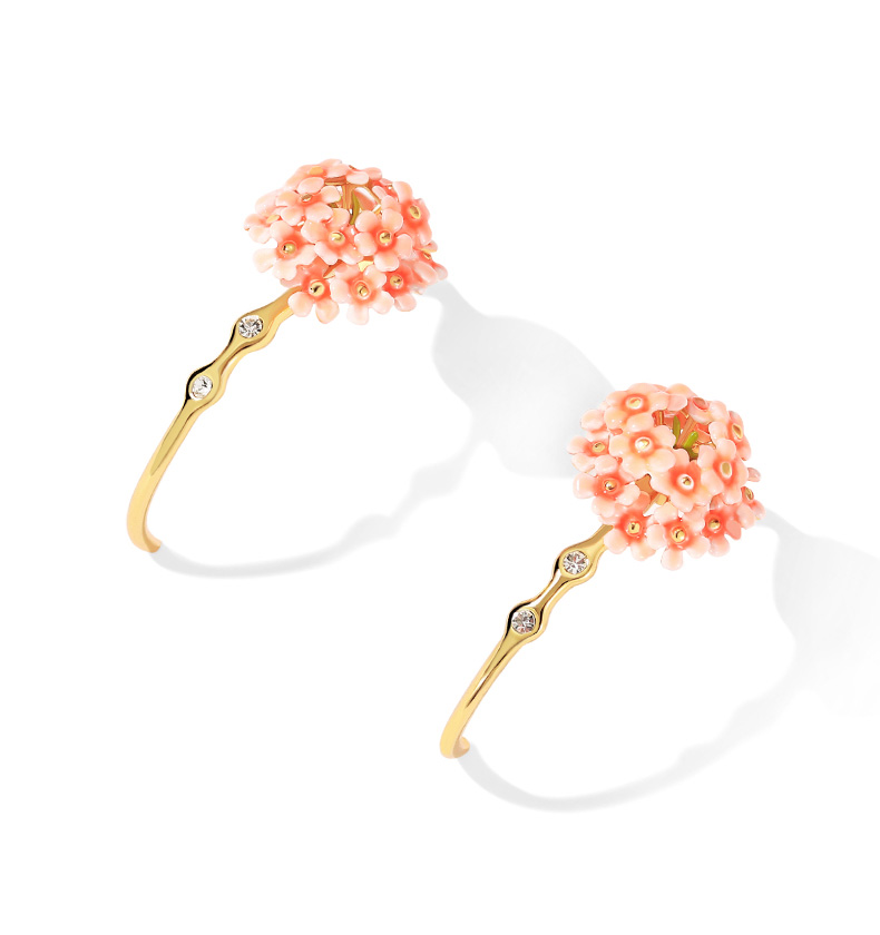 Cherry Blossom Flower C Shape Enamel Earrings Jewelry Gift