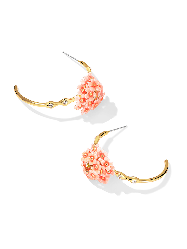 Cherry Blossom Flower C Shape Enamel Earrings Jewelry Gift