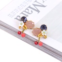 Enamel Glazed Blue Crystal Rhinestone Daisy Flower Cherry Gold Plated Stud Earrings 925 Silver Needle