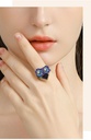 Blue Flower And Stone Enamel Adjustable Ring