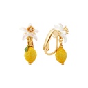 Lemon Flower Blossom And Crystal Enamel Dangle Earrings