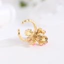 Pink Flower de Luce Irises And Stone Enamel Adjustable Ring