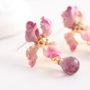 Pink Flower de Luce Irises And Stone Enamel Dangle Earrings