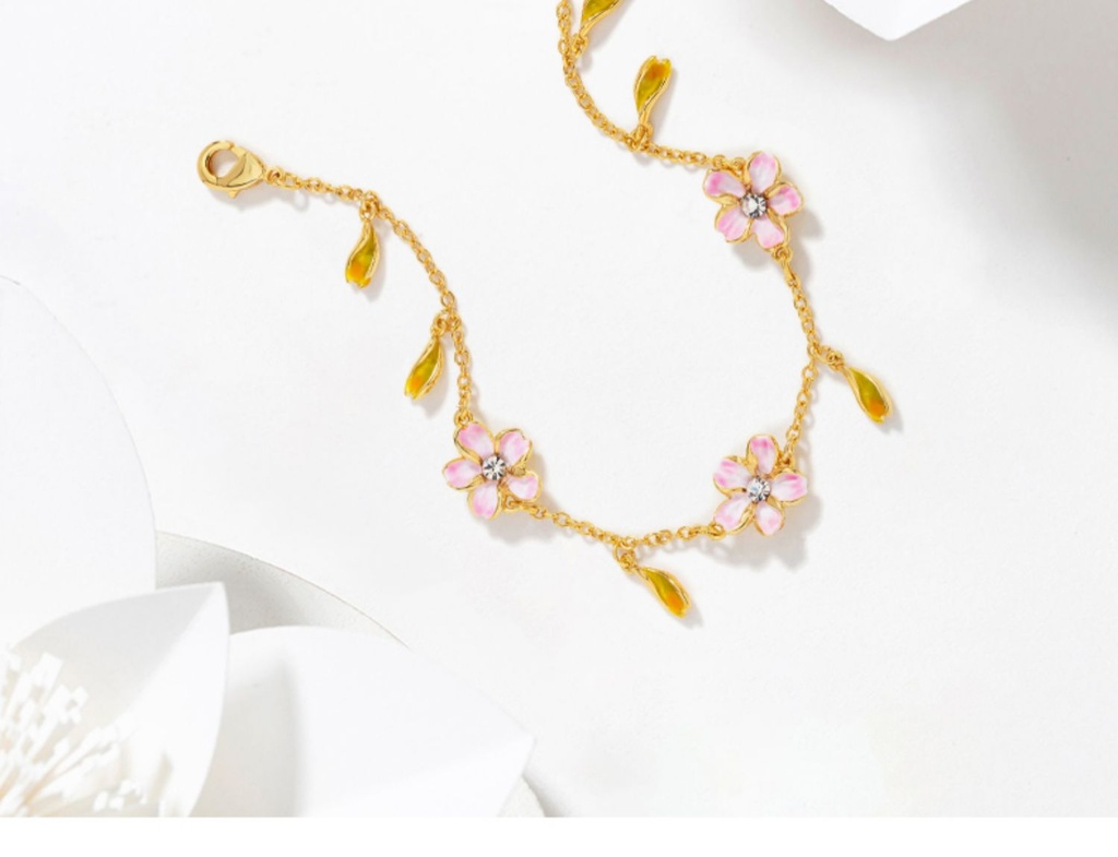 Cheery Blossom Flower Enamel Charm Thin Bracelet