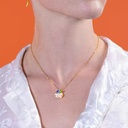 Blue Sea Anemone White Flower And Stone Enamel Pendant Necklace