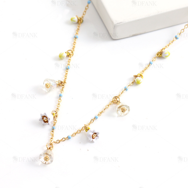 Lily of the Valley White Flower Blossom Enamel Charm Necklace