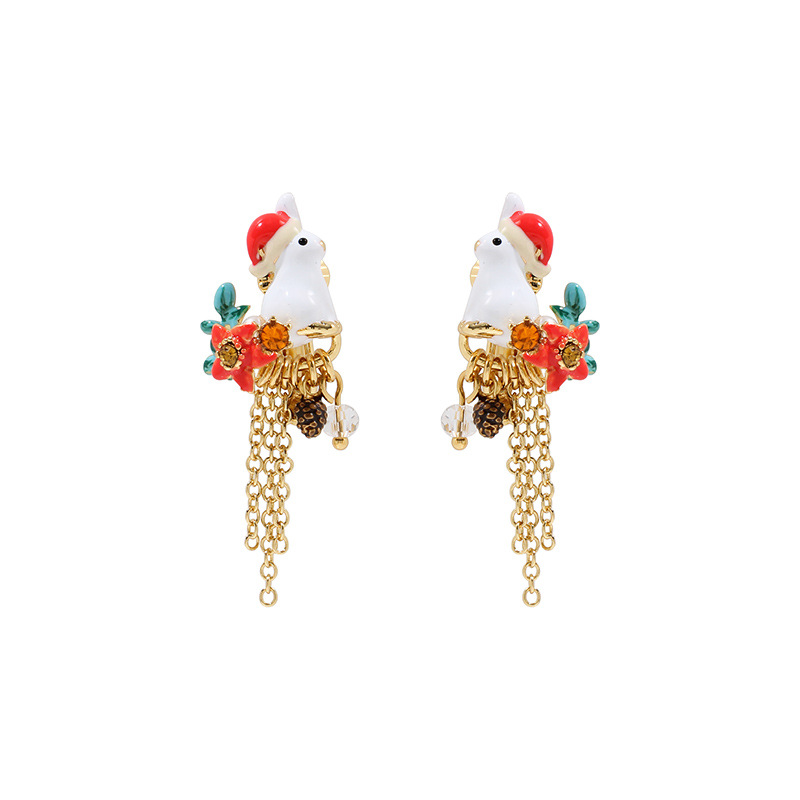 Cute Bunny Rabbit And Flower Tassel Enamel Stud Earrings