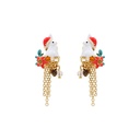 Cute Bunny Rabbit And Flower Tassel Enamel Stud Earrings
