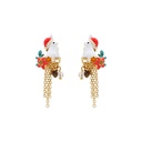 Cute Bunny Rabbit And Flower Tassel Enamel Stud Earrings