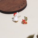 Cute Bunny Rabbit And Flower Enamel Asymmetrical Stud Earrings