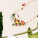 Cute Bunny Rabbit On Flower Branch And Crystal Enamel Pendant Necklace