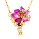 Purple Flower With Crystal Enamel Pendant Necklace