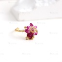 Purple Flower With Crystal Enamel Adjustable Ring