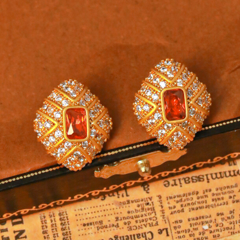 Inlaid Zircon Imitation Ruby Vintage Retro Stud Earrings