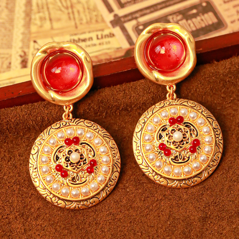 Imitation Ruby Vintage Retro Dangle Earrings