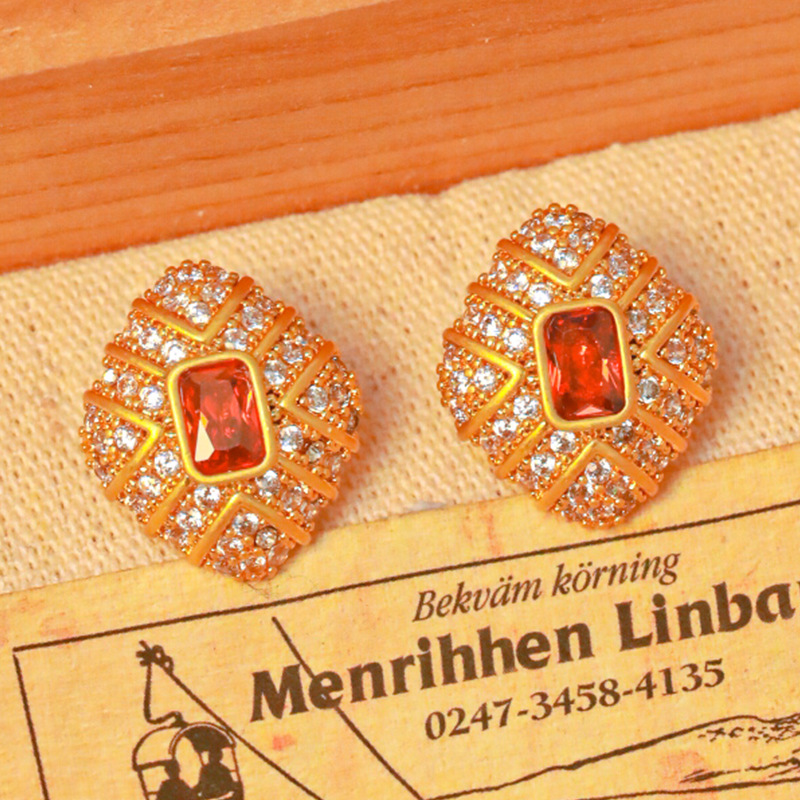 Inlaid Zircon Imitation Ruby Vintage Retro Stud Earrings