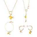 Lemon And Flower Enamel C Shape Dangle Earrings