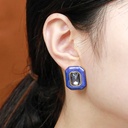 Inlaid Crystal Retro Vintage Enamel Square Stud Earrings