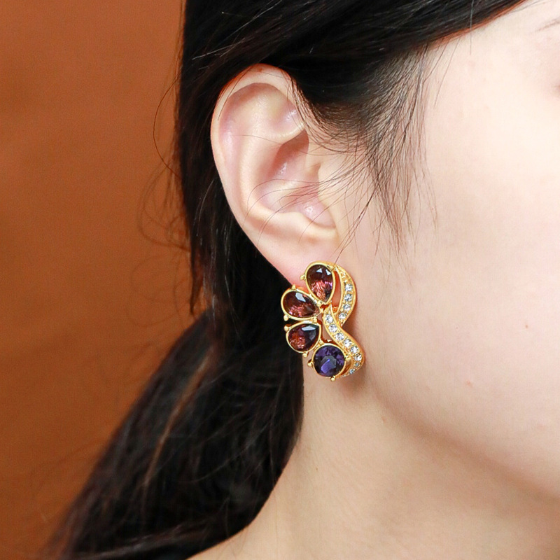 Inlaid Zircon Crystal Retro Vintage Stud Earrings