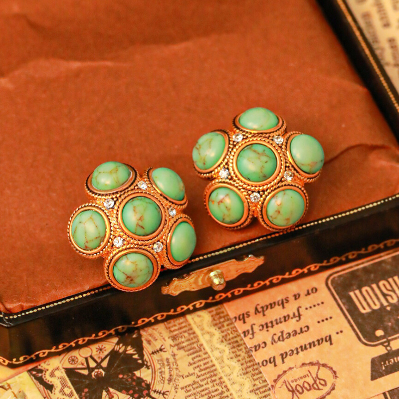 Inlaid Stone Zircon Retro Vintage Stud Earrings