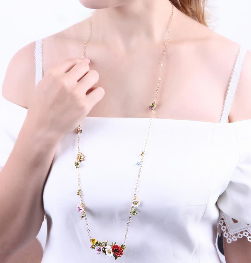 Daisy on A Flowering Branch Enamel Necklace