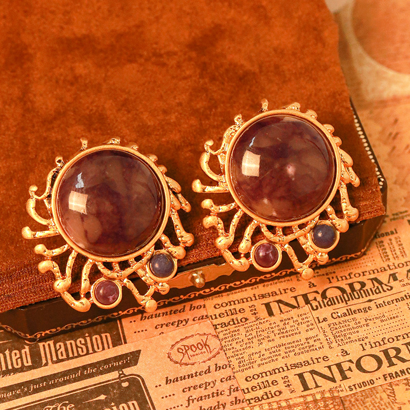 Purple Stone Retro Vintage Stud Earrings