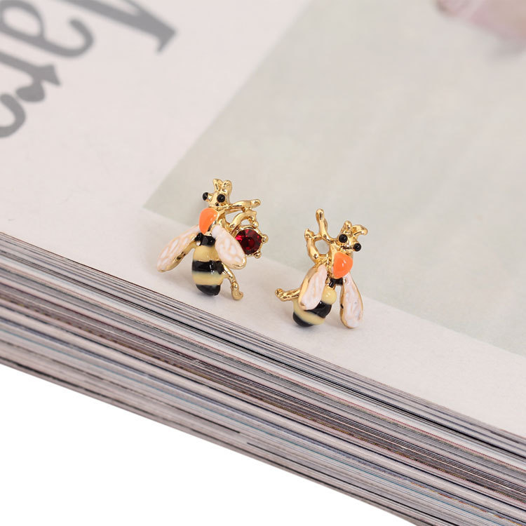Mini Cute Bee Enamel Stud Earrings