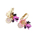 Pink Purple Flower And Stone Enamel Earrings