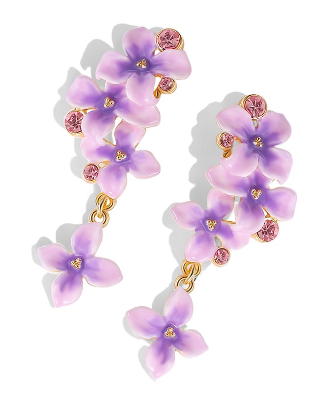 Purple Flower And Czech Gem Enamel Dangle Earrings Handmade Jewelry Gift1