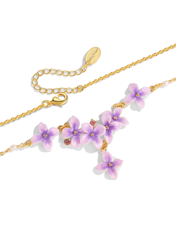 Purple Flower And Czech Gem Enamel Pendant Necklace Handmade Jewelry Gift3