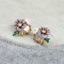 Flower And Stone Enamel Stud Earrings