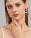 Purple Flower And Czech Gem Enamel Adjustable Handmade Jewelry Gift2