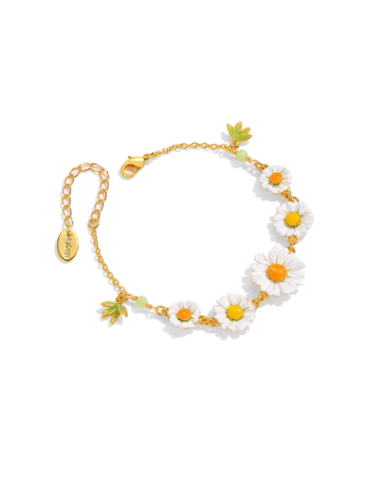 Daisy Flower Enamel Thin Strand Bracelet Handmade Jewelry Gift1
