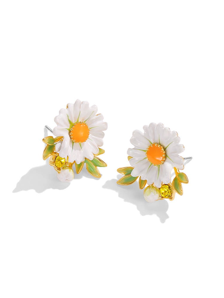 Daisy Flower Enamel Stud Earrings Handmade Jewelry Gift1