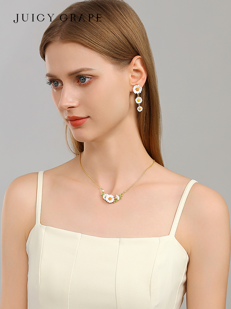 Daisy Flower Enamel Dangle Stud Earrings Handmade Jewelry Gift3
