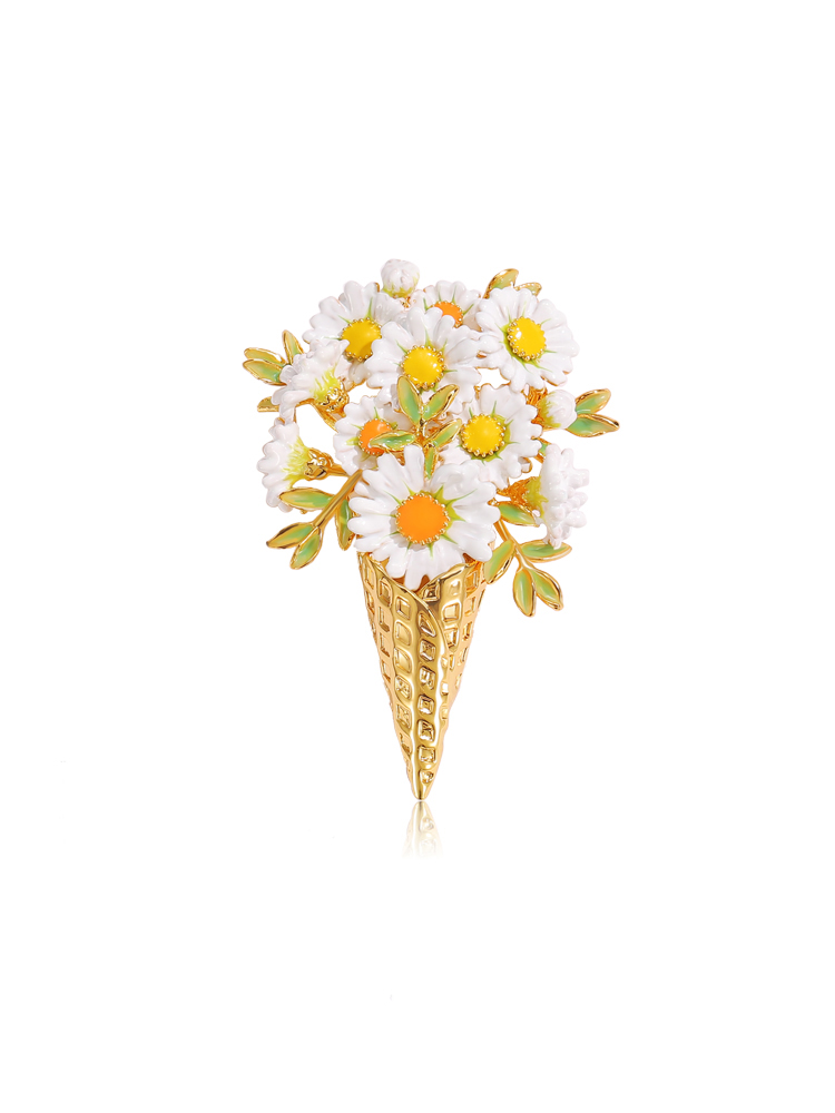 Daisy Flower Enamel Brooch Handmade Jewelry Gift