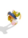 Kingfisher Bird And Flower Enamel Adjustable Ring Handmade Jewelry Gift1