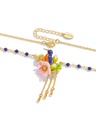 Kingfisher Bird And Lotus Enamel Pendant Necklace Handmade Jewelry Gift1