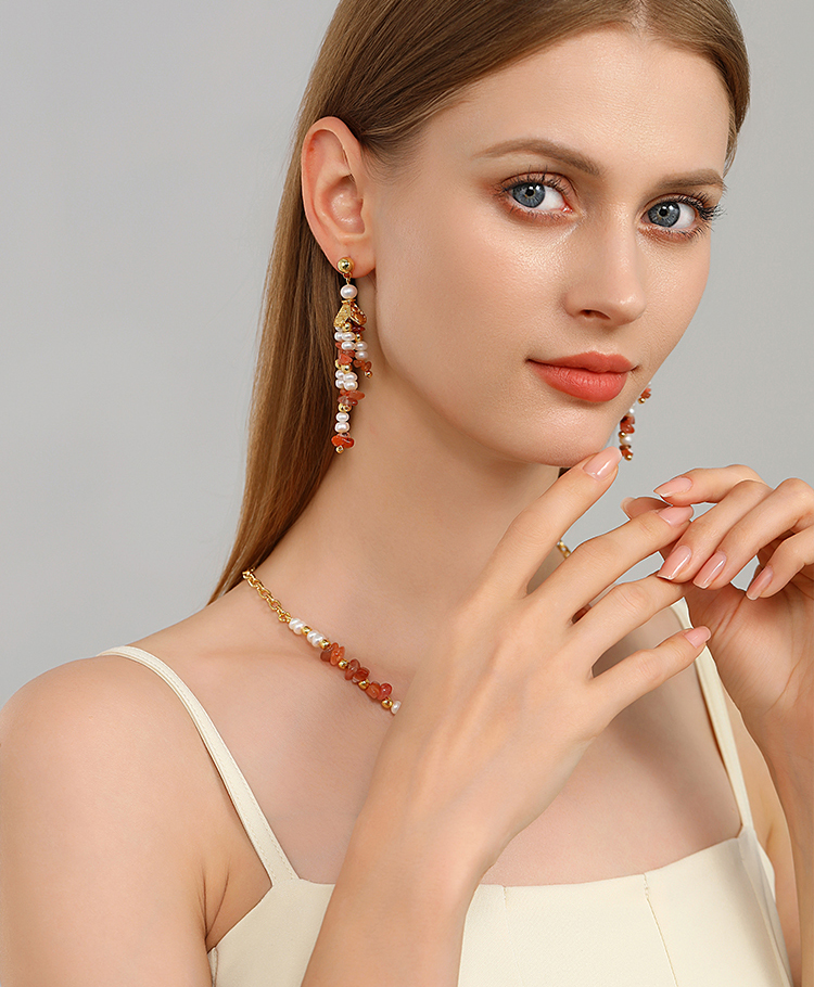 Stone And Pearl Dangle Earrings Handmade Jewelry Gift3