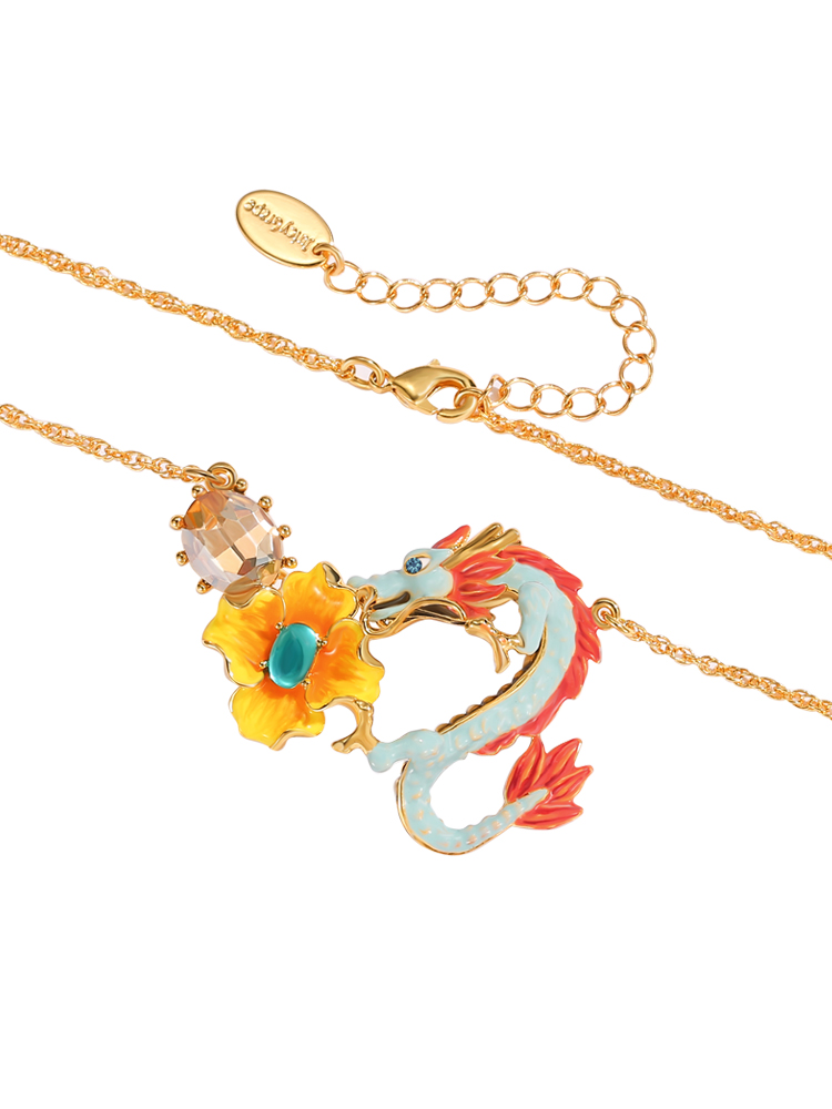 Dragon And Stone Enamel Pendant Necklace Handmade Jewelry Gift1