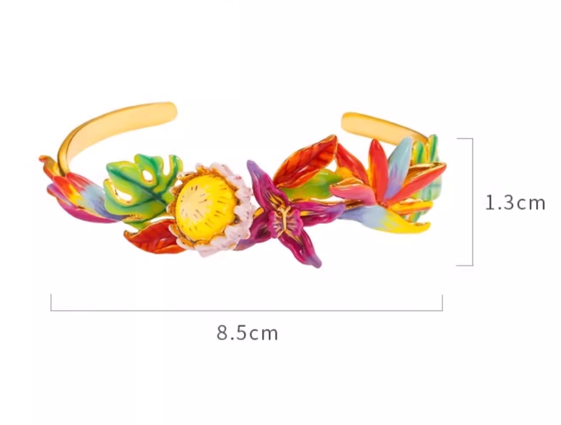 Colorful Flower Enamel Cuff Bracelet Handmade Jewelry Gift
