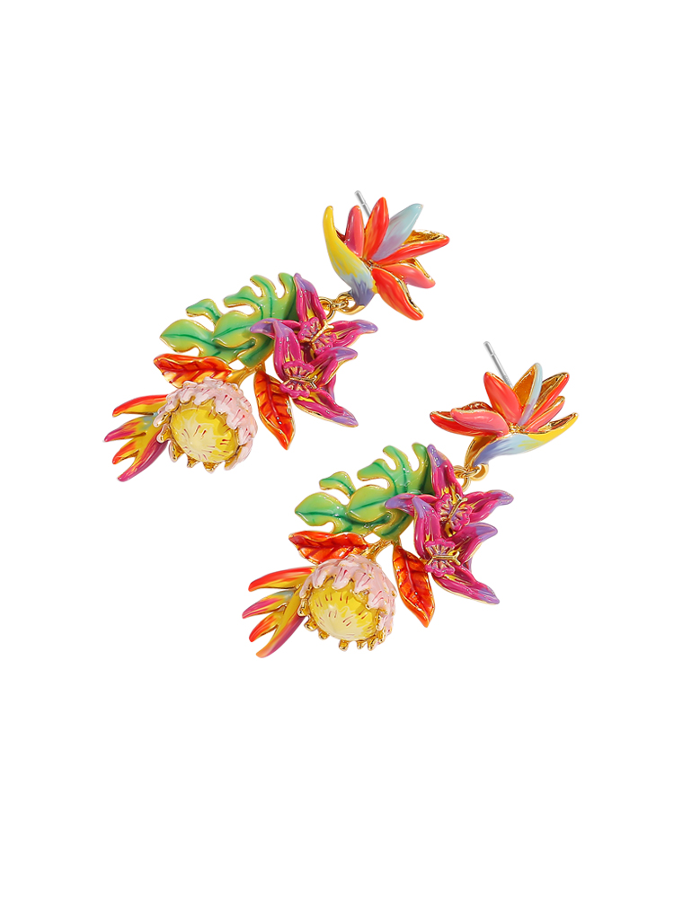 Colorful Flower Enamel Dangle Stud Earrings Handmade Jewelry Gift1