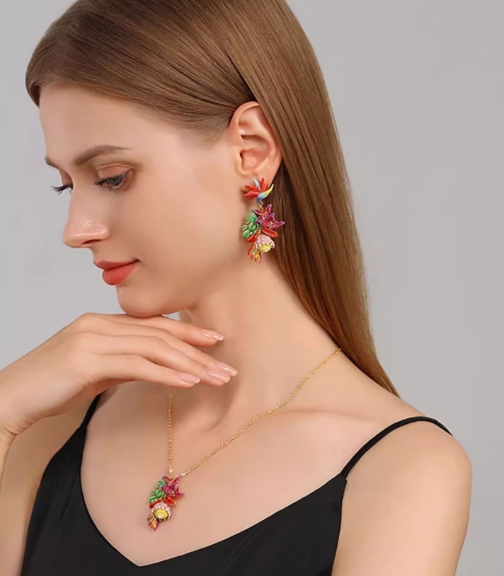 Colorful Flower Enamel Dangle Stud Earrings Handmade Jewelry Gift3