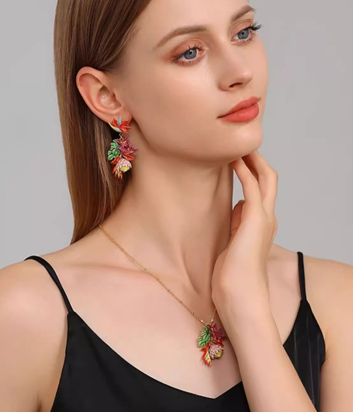 Colorful Flower Enamel Dangle Stud Earrings Handmade Jewelry Gift4