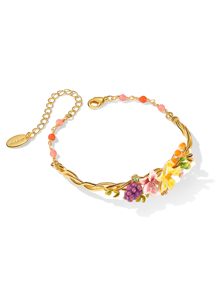 Grape Flower Blossom Branch Enamel Chain Bangle Bracelet Handmade Jewelry Gift2