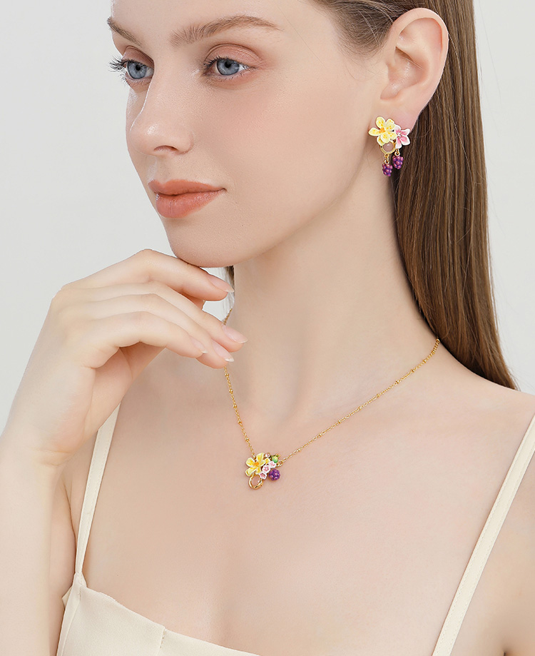 Grape Flower Blossom Enamel Stud Earrings Handmade Jewelry Gift3