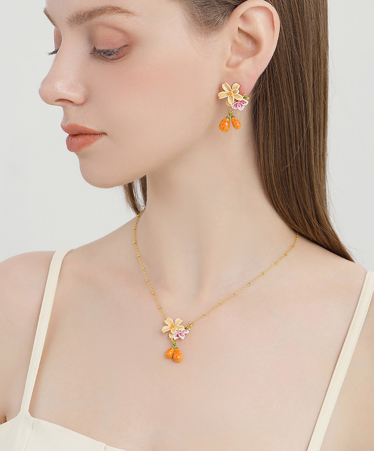 Pearl Fruit  Flower Enamel Dangle Earrings Handmade Jewelry Gift2