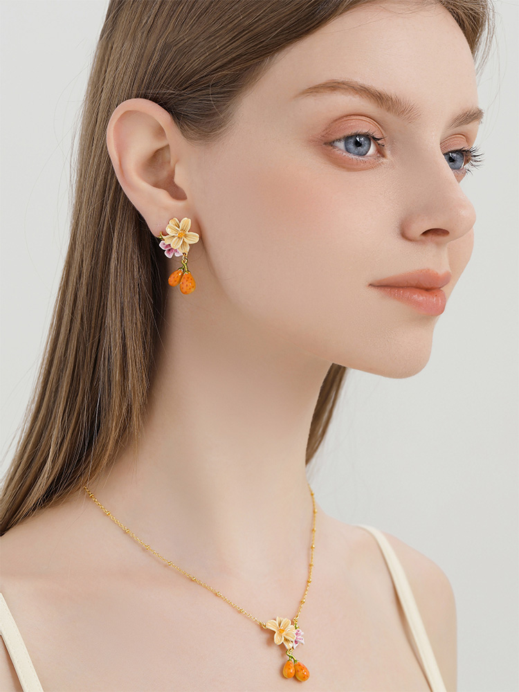 Pearl Fruit  Flower Enamel Dangle Earrings Handmade Jewelry Gift3