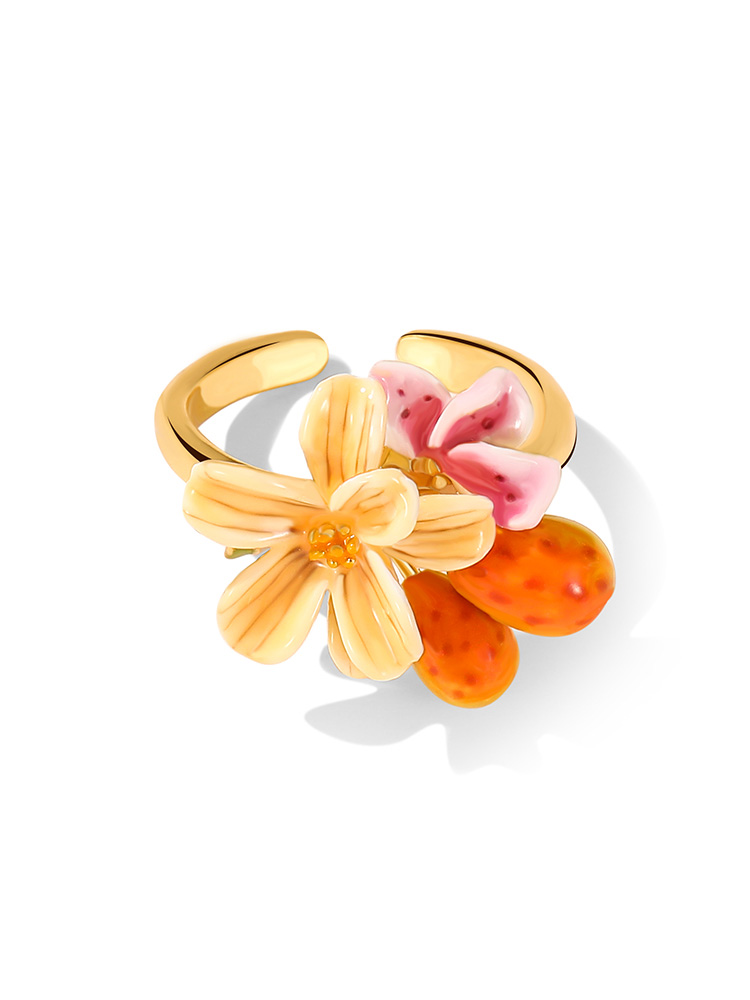 Pear Fruit Flower Enamel Adjustable Ring Handmade Jewelry Gift2